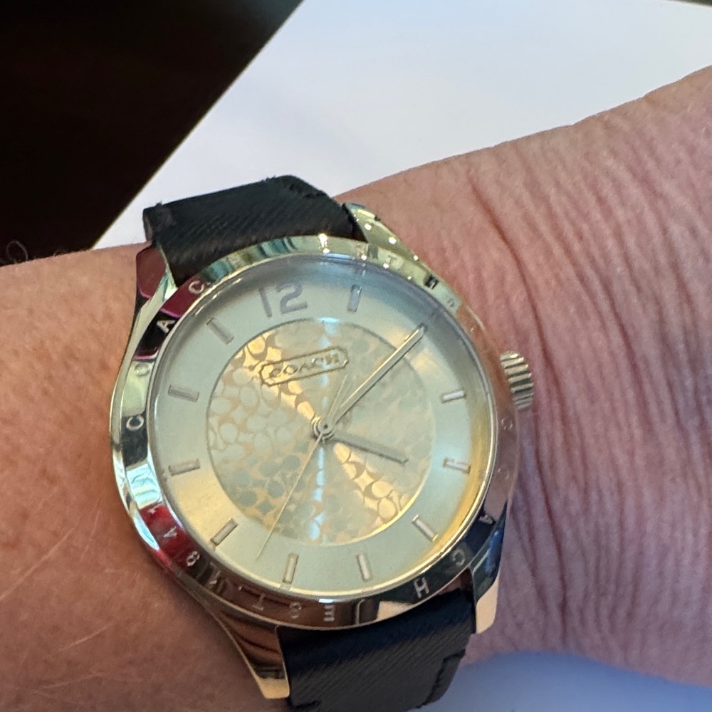 Coach Silver-Tone Watch with Black Strap